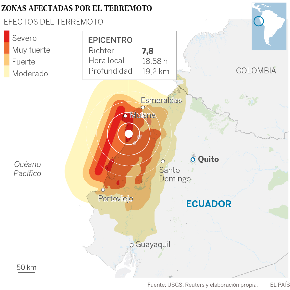 Un terremoto de 7,8 deja más de 70 muertos en la costa de Ecuador