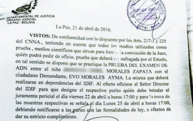Jueza cita al presidente Morales y a su supuesto hijo para realizarse una prueba de ADN 