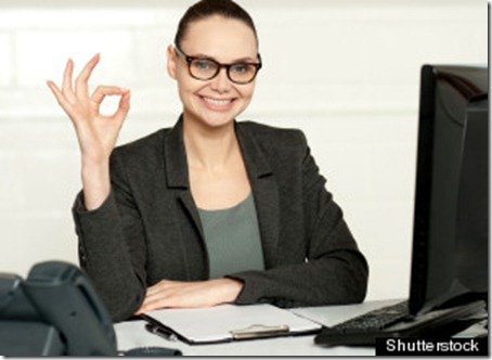 Smiling corporate woman showing excellent gesture to camera; Shutterstock ID 109869542; PO: The Huffington Post; Job: The Huffington Post; Client: The Huffington Post; Other: The Huffington Post