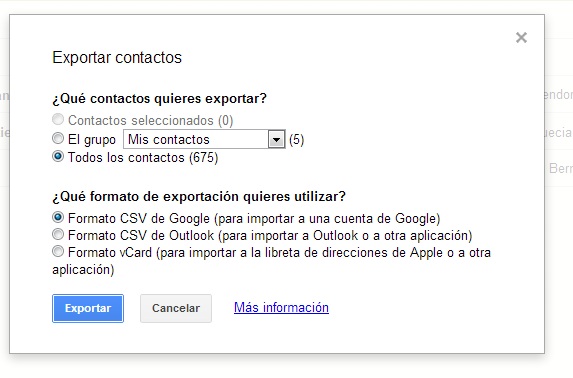 Exportar contactos Gmail