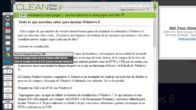 Guarda páginas web en Drive, Box o Dropbox desde Chrome con CleanSave