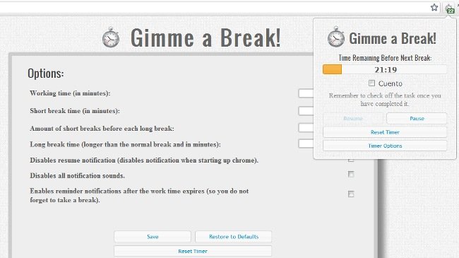 Gimme a break!, temporizador y gestión de tareas