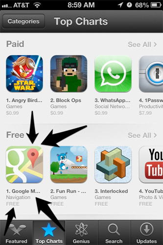 Google Maps llega alcanza 10 millones de descargas en 48 horas