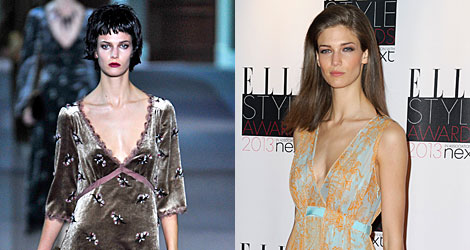 La modelo, en el último desfile de Vuitton y en unos premios de moda