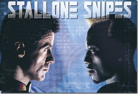 stallone y snipes en el poster de demolition man