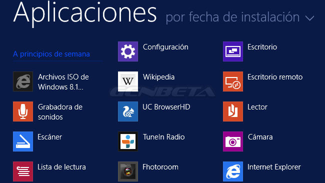 Pantalla Aplicaciones de Windows 8.1