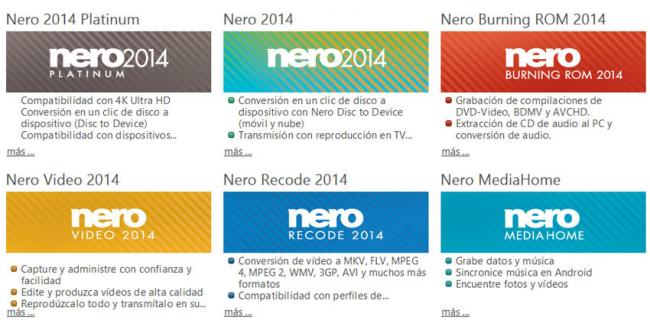 Aplicaciones que conforman Nero 2014