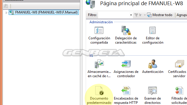 Panel administración IIS en Windows 8/8.1
