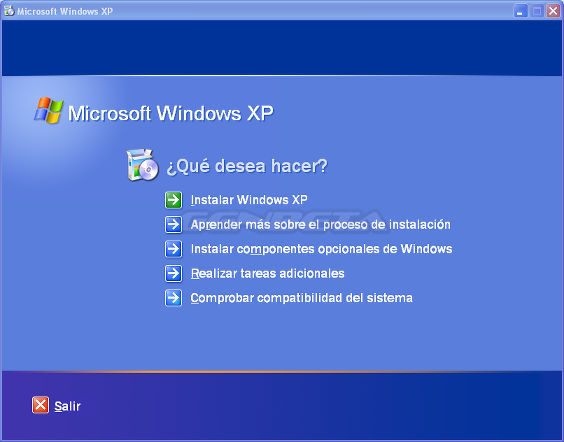 Pantalla qué desea hacer de Windows XP