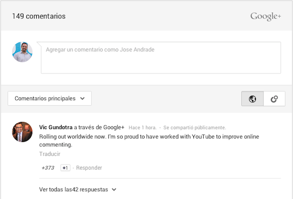 YouTube cambia el sistema de comentarios para usar el mismo estilo que Google+