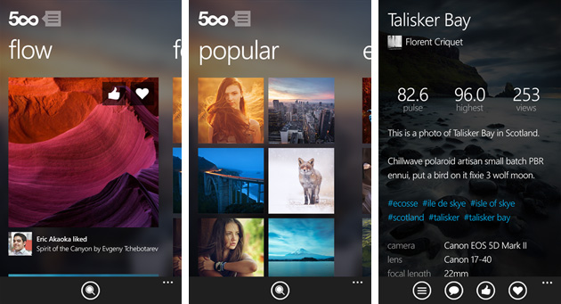 500px se une también a la fiesta Windows Phone... a medias