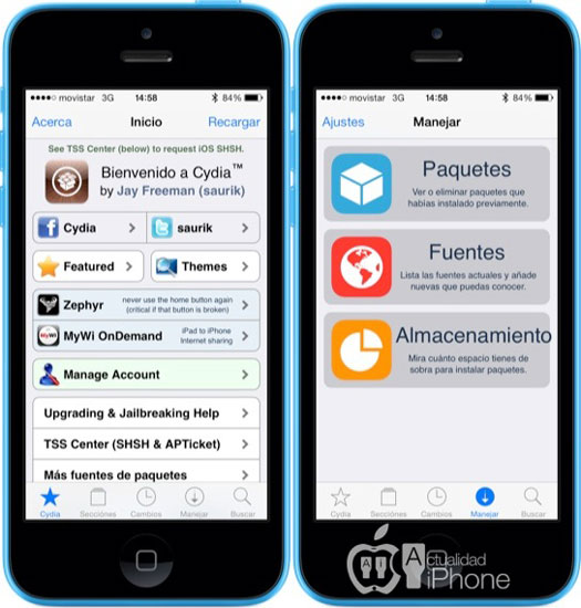 Interfaz de Cydia