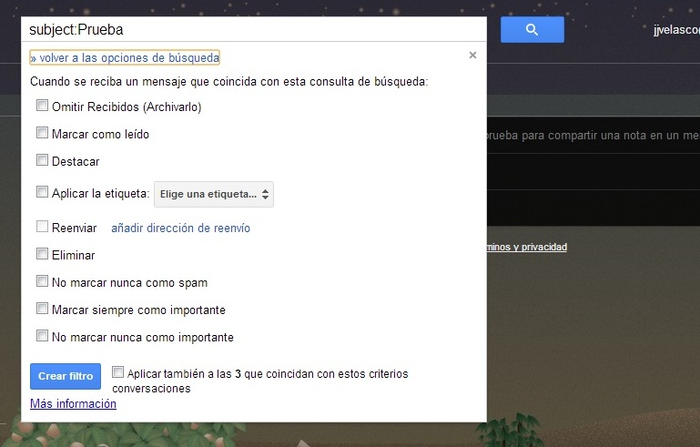 Filtros de correo electrónico en Gmail