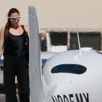 Semi-Exclusive: Angelina Jolie Exiting A Plane In Los Angeles