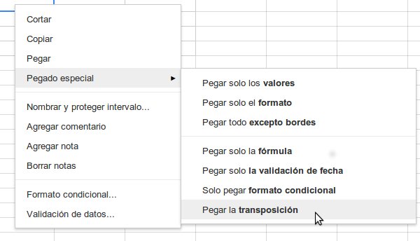 pegar transposición