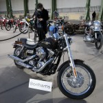 The 1,585 cc Harley Davidson Dyna Super Glide, donated to Pope Francis last year and signed by him on its tank, is displayed ahead of a Bonham's sale of vintage and classic cars at the Grand Palais in Paris