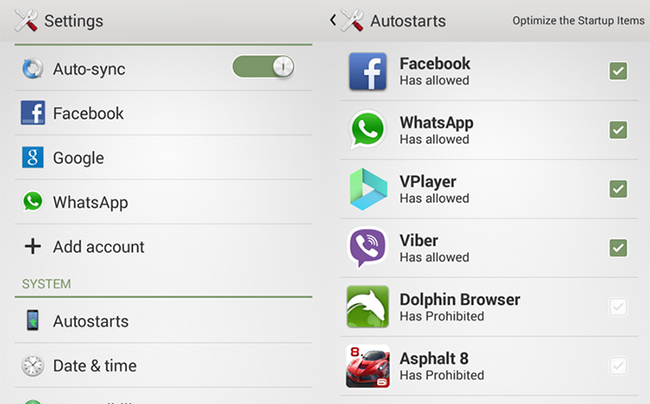 Opciones Autostart Xperia
