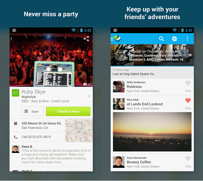 Foursquared, captura de pantalla