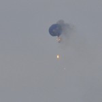 A hot air balloon on fire is pictured north of Richmond, Virginia