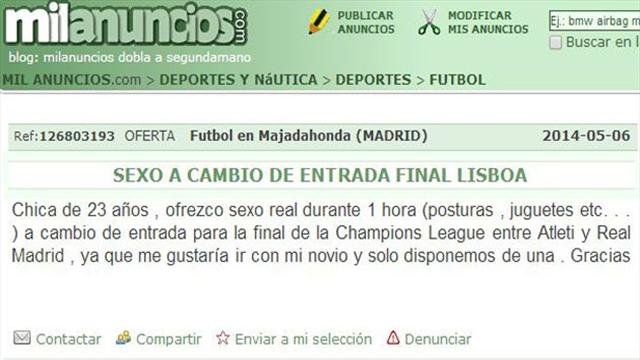 Una chica ofrece sexo a cambio de una entrada para la final de la Champions para ir con su novio