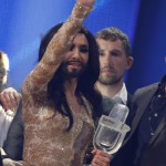 Conchita Wurst representing Austria reacts after winning the grand final of the 59th Eurovision Song Contest in Copenhagen