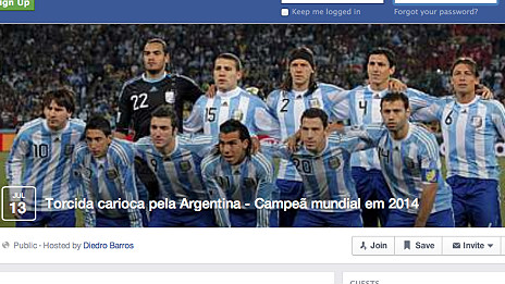 Página de Facebook de los brasileños que apoyan a Argentina durante el Mundial