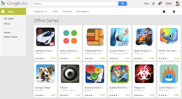 La tienda Google Play ahora cuenta con una sección para juegos offline