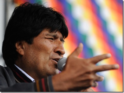Bolivian President Evo Morales delivers a speech during the celebration for the reincorporation of Bolivia to the UN Convention Against Illicit Traffic in Narcotic Drugs in La Paz on January 14, 2013. "The coca leaf is not any more seen as cocaine (..), it is a victory of our identity" said Morales. AFP PHOTO/Jorge Bernal