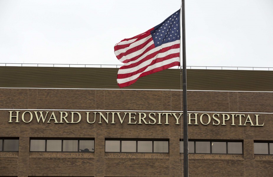 American flag flies in front of Howard University Hospital in Washington