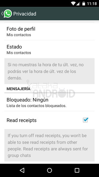Whatsapp desactivar Doble Check Azul