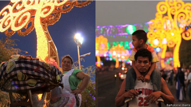Árboles de la vida y decoraciones de Navidad en una avenida de Managua, Nicaragua. Foto: Barolomé Ibarra Mejía.