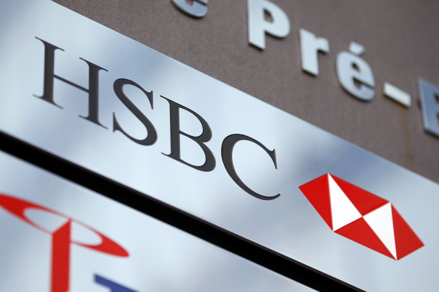 HSBC logo is pictured at a Swiss branch of the bank, in Geneva