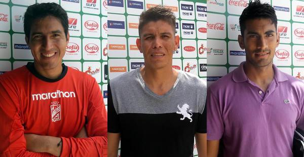 Carlos Arias (izq) es el arquero titular de Oriente Petrolero, mientras que Álex Arancibia (centro) es el segundo y Fernando Gutiérrez (dcha) el tercero