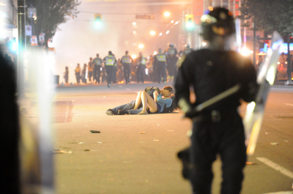 Couple Kisses During Vancouver Riot