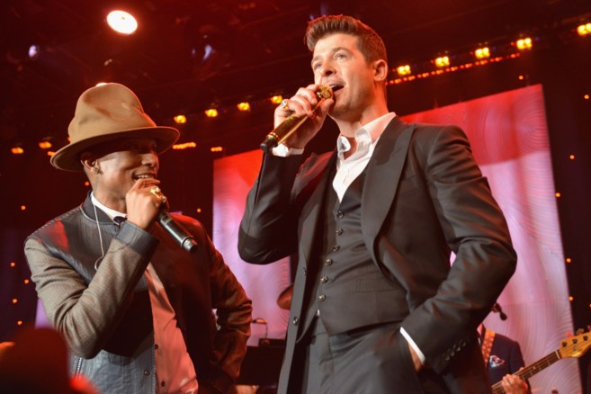 Pharrell Williams y Robin Thicke, en la fiesta previa a los Grammys...