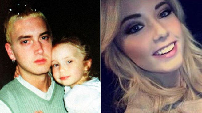 Hailie, en brazos de su padre Eminem (i) y en la actualidad.