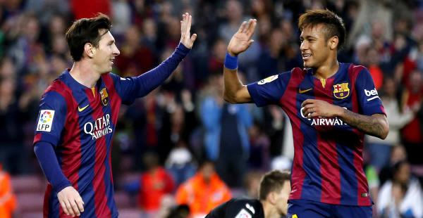 Messi y Neymar aportaron con un gol cada uno para el gran triunfo del conjunto catalán que quedó a cinco unidades del líder Real Madrid