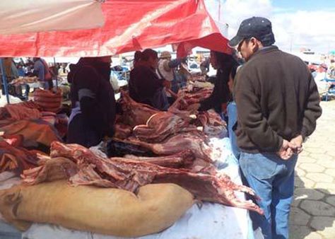 Venta de carne de llama en Oruro