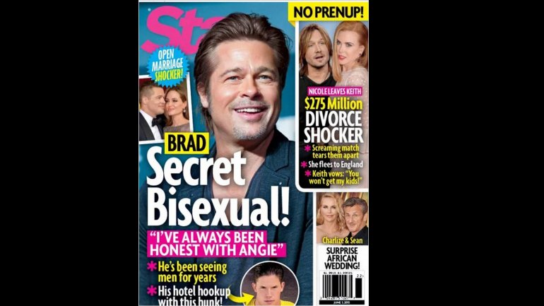 La portada de la revista Star titula  El secreto bisexual de Brad.