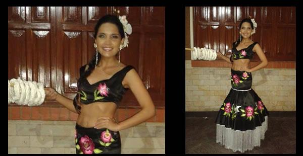 La representante de San Lorenzo, Jessica Ponce llevó un traje estilizado bordado con flores de la región