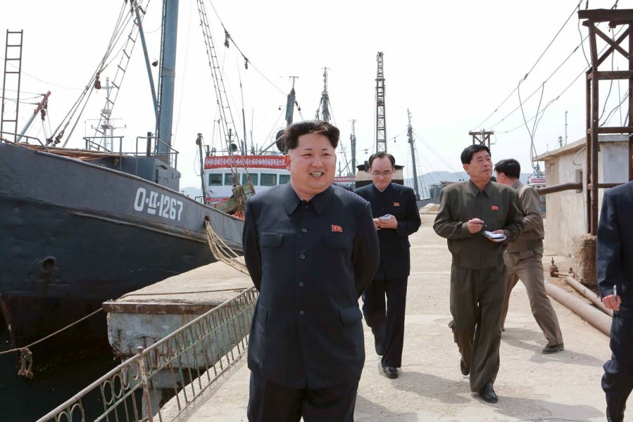 KCNA picture of North Korean leader Kim Jong Un providing field guidance at the Sinpho Pelagic Fishery Complex