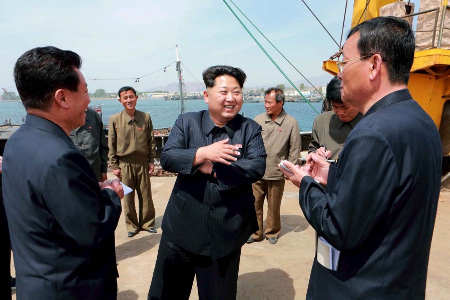 KCNA picture of North Korean leader Kim Jong Un providing field guidance at the Sinpho Pelagic Fishery Complex