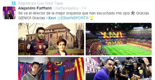 Una publicación con cuatro fotografías resumen los mejores momentos de Xavi Hernández para Alejandro Farffann