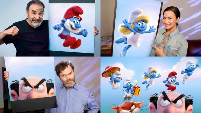 Mandy Patinkin, Demi Lovato y Rainn Wilson presentan sus personajes en la nueva película de Los Pitufos