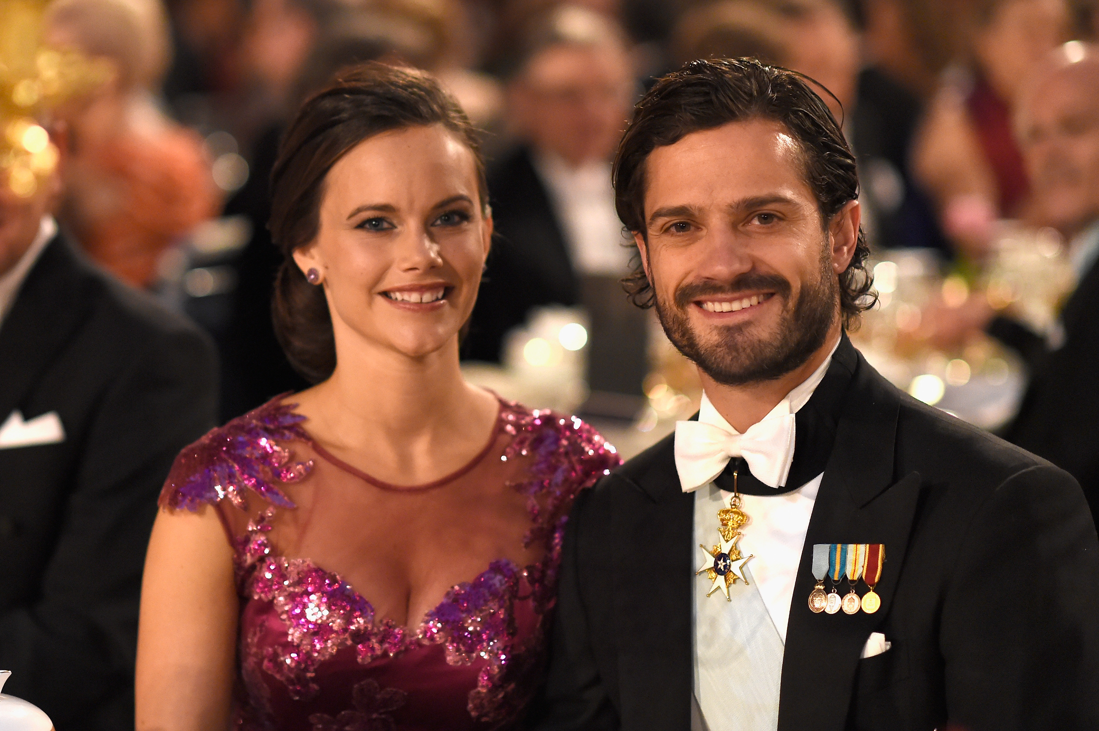 STOCKHOLM, SWEDEN - DECEMBER 10:  Sofia Hellqvist and Prince Carl Philip of Sweden attend the Nobel Prize Banquet 2014 at City Hall on December 10, 2014 in Stockholm, Sweden.  (Photo by Pascal Le Segretain/Getty Images)