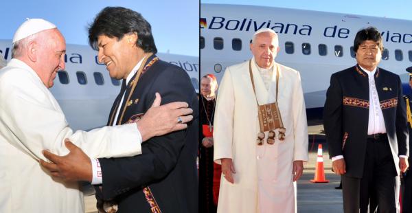 El papa y la "chuspa" de Evo Morales
