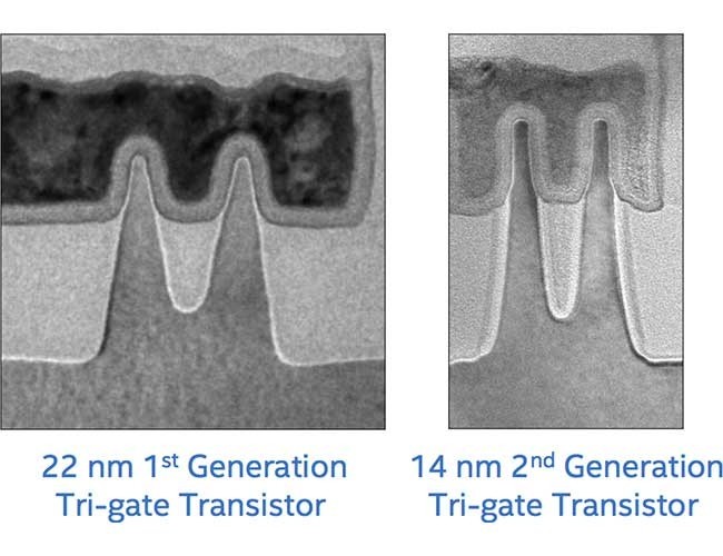 Intel 22 to 14 nanometers transistor