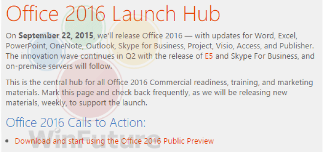 Aviso dado internamente en Microsoft sobre el inminente lanzamiento de Office 2016 para Windows | WinFuture.de