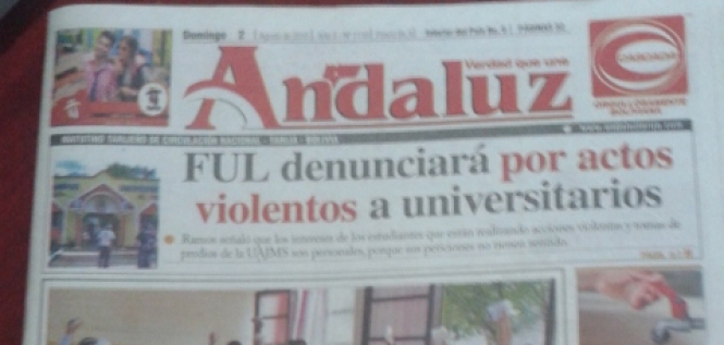 En 17 meses, diario tarijeño ''El Andaluz'' recibió entre el 87 y el 64% de la publicidad asignada por la Gobernación de Lino Condori
