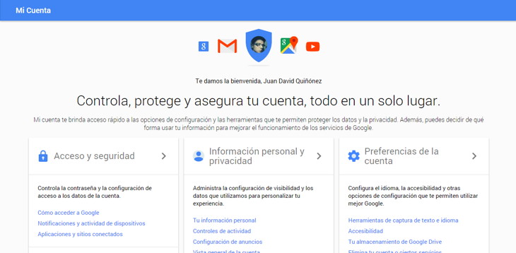 panel de control de cuenta